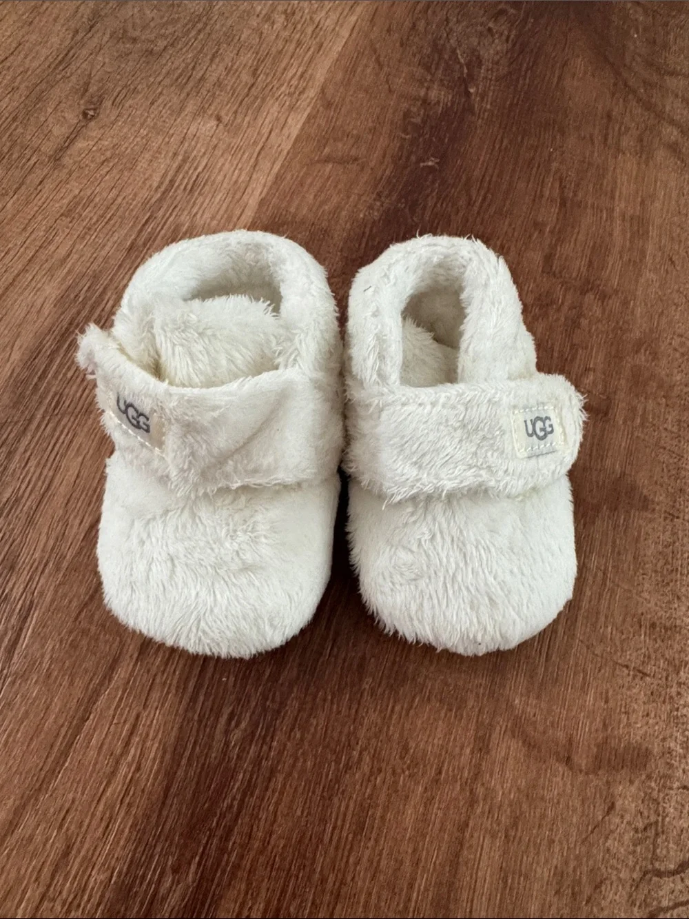 Never worn! UGG Cream Plush Baby Booties with Velcro Strap